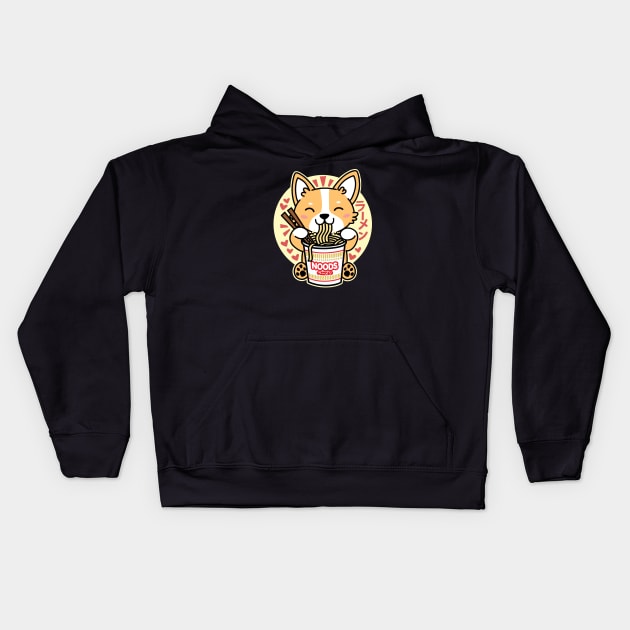 Corgi Eating Instant Noodles Cute Kawaii Dog Kids Hoodie by DetourShirts